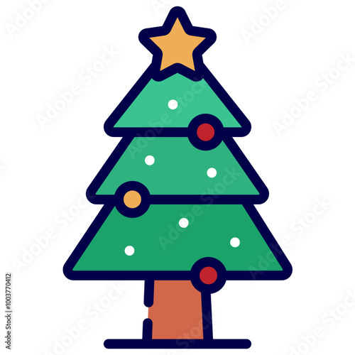 A Christmas tree with a star on top icon illustration.