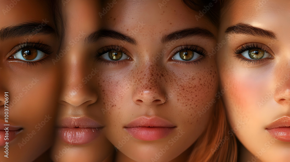 Close-up of Women's Faces with Different Skin Tones Close-up of Women's Faces with Different Skin Tones