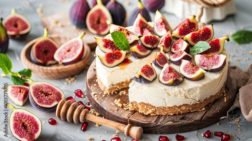 Home baking Cheesecake with fresh figs and honey homemade delicious dessert photo