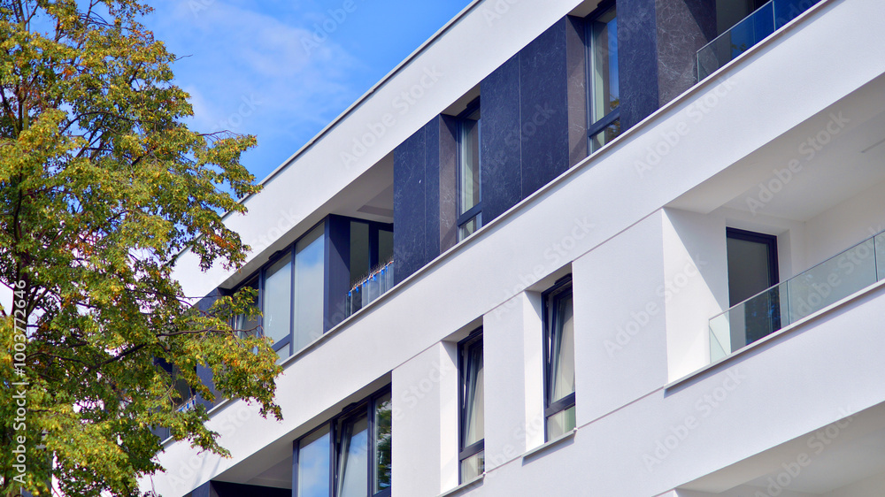 Image showcasing Eco apartment building saving energy and fresh air concept. European ...