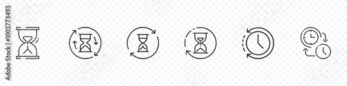 Hour glass Icon set. long term planning icon, Long term icon. clock sign. long term icon. Thin linear long term outline icon isolated on white background. Hourglass timer icon in trendy flat design.