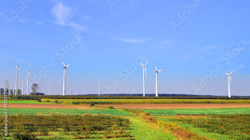 Wind mills during bright summer day