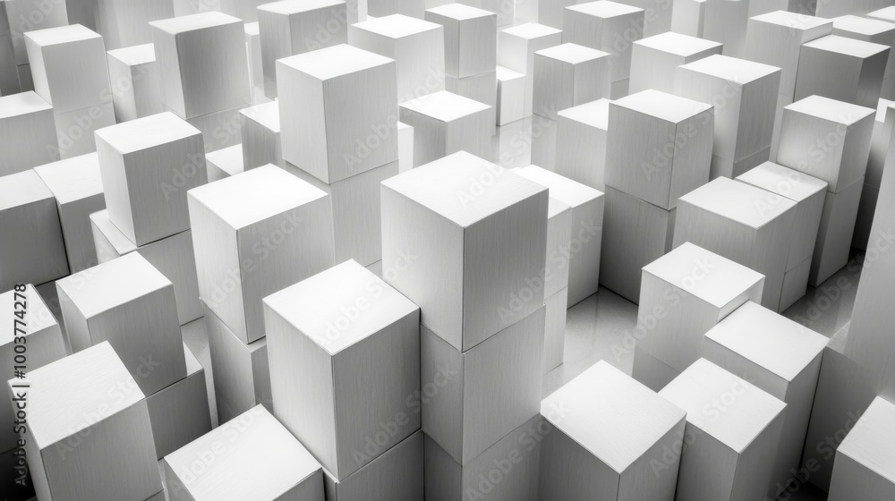3D Shifted White Cube Boxes Block Background in Minimalist Design 3D Shifted White Cube Boxes Block Background in Minimalist Design
