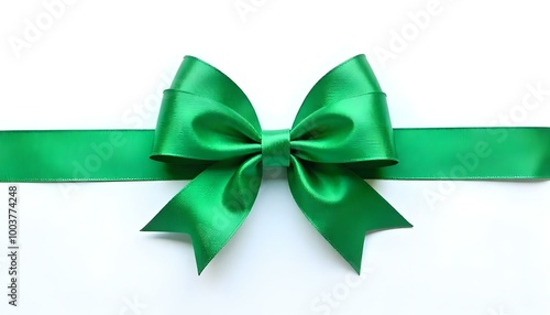 Green gift bow ribbon isolated on a white background