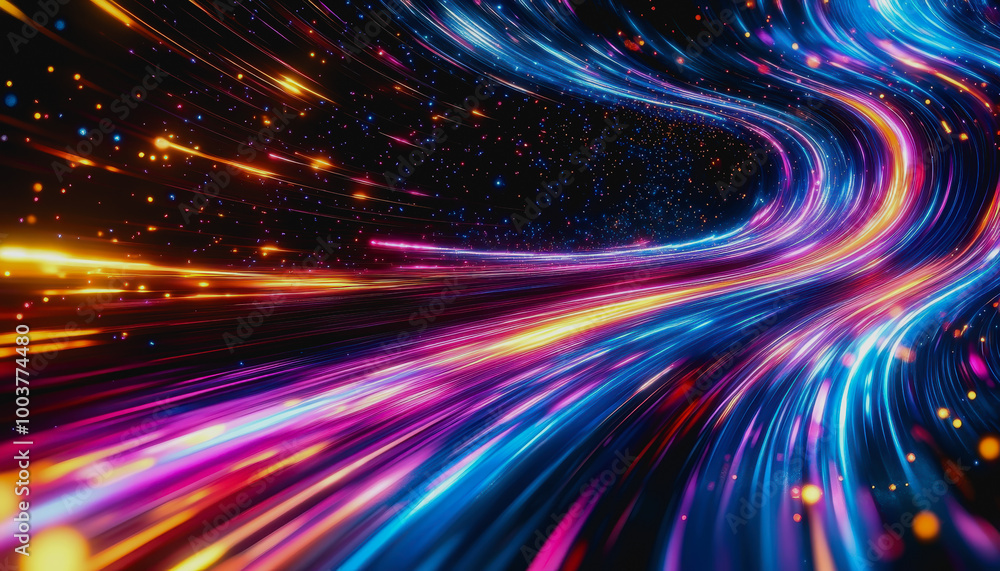 Glowing digital waves of neon light, colorful particles, and futuristic cosmic landscape Glowing digital waves of neon light, colorful particles, and futuristic cosmic landscape