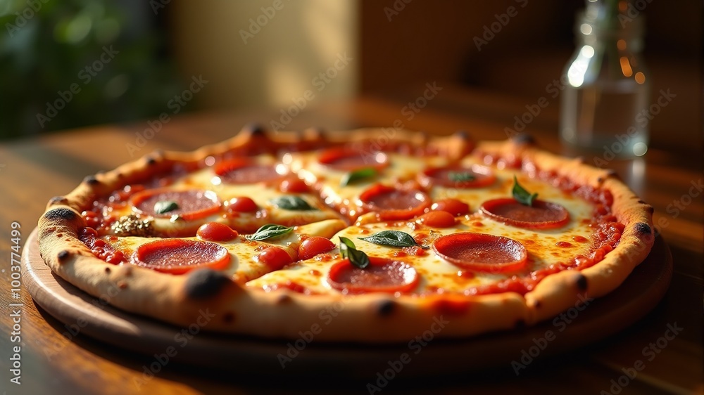 Sausage pizza with sausage, cherry tomatoes, cheese and herbs, close-up Sausage pizza with sausage, cherry tomatoes, cheese and herbs, close-up