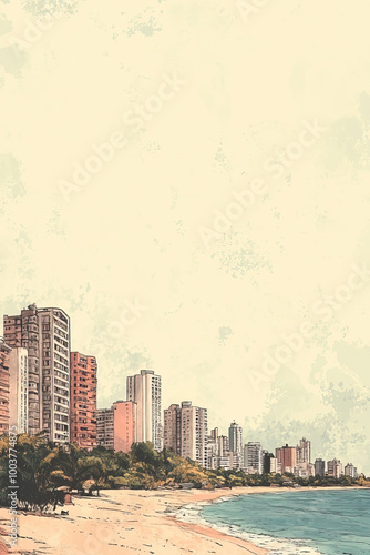 Florianpolis, Brazil, color pen pencil hand-drawn effect drawing illustration for travel poster, card, wallpaper, backdrop or banner. Modern, clear, artistic and simple photo