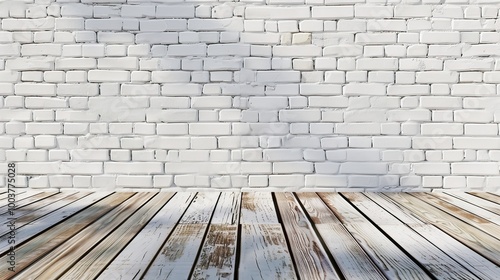 White bricks wall and wood floor.