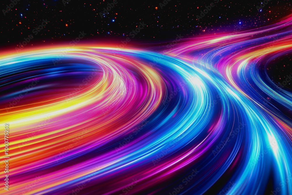 Glowing digital waves of neon light, colorful particles, and futuristic cosmic landscape Glowing digital waves of neon light, colorful particles, and futuristic cosmic landscape