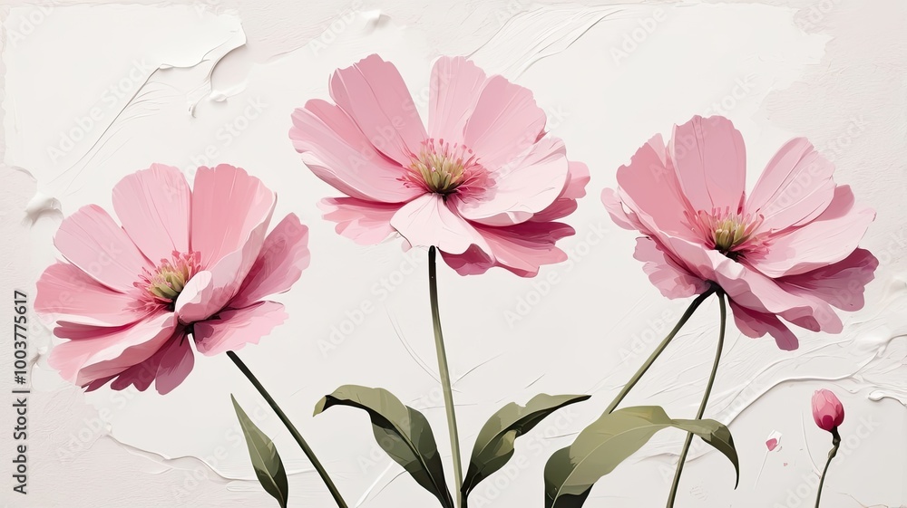 Minimalistic oil painting of abstract three pink Minimalistic oil painting of abstract three pink