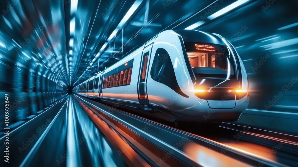 futuristic train traveling through a modern tunne futuristic train traveling through a modern tunne