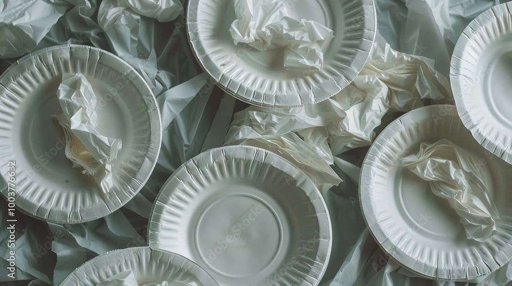 Used paper plates are filled with used tissue Used paper plates are filled with used tissue