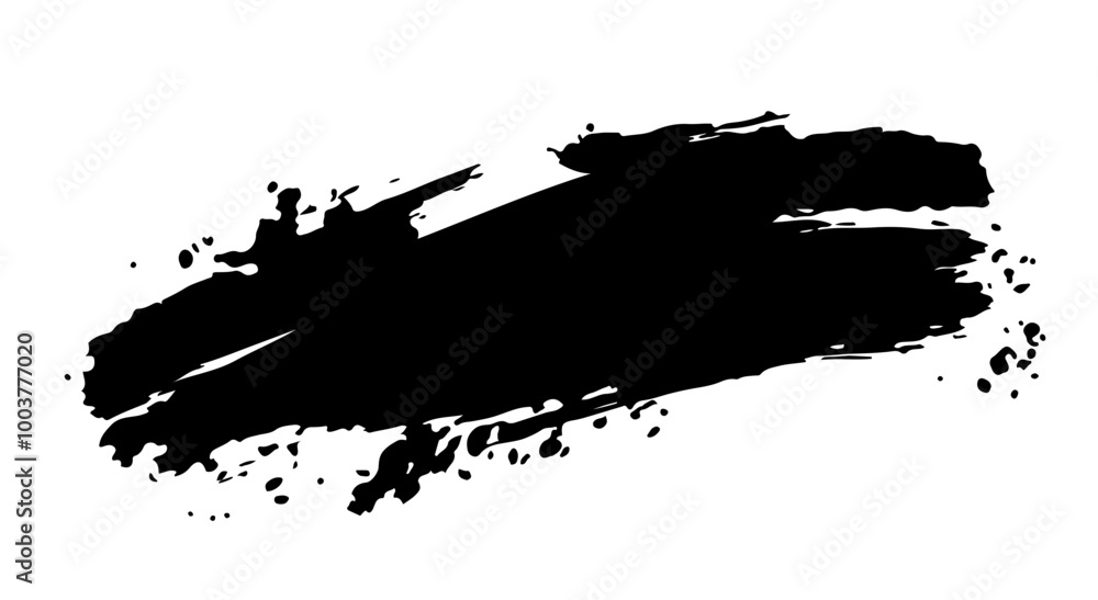 Vector black brush stroke with splatter effect, ideal for grunge or artistic projects and banners. Vector black brush stroke with splatter effect, ideal for grunge or artistic projects and banners.