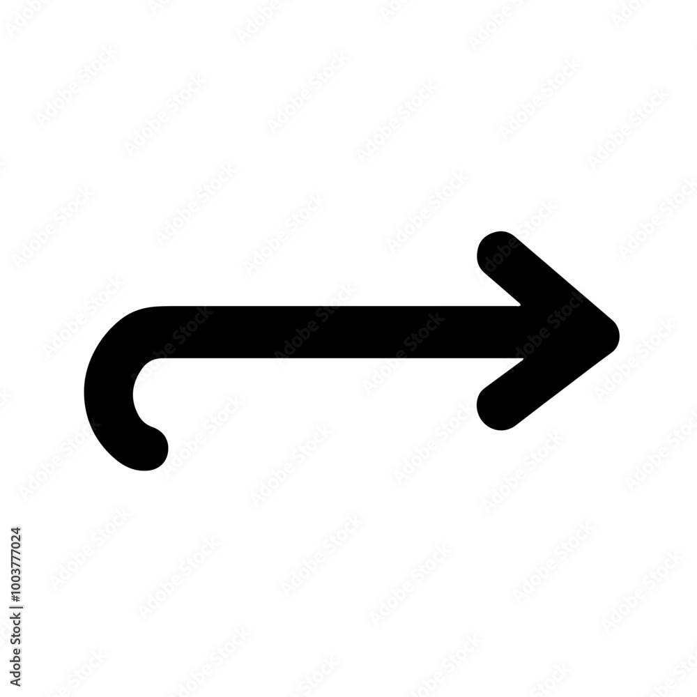 Minimalist black arrow icon with a hook turn, ideal for directional signs, UI designs, and navigation tools. Minimalist black arrow icon with a hook turn, ideal for directional signs, UI designs, and navigation tools.