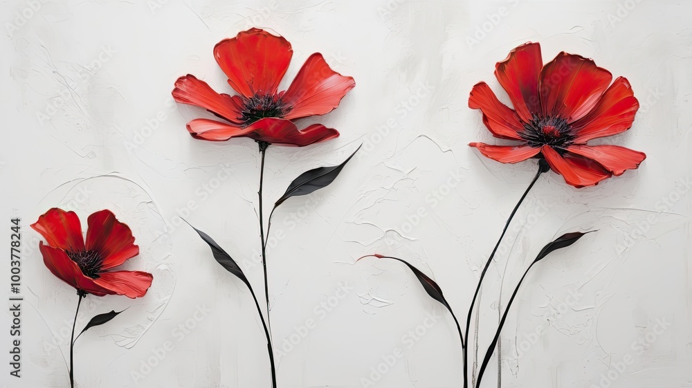 Fototapeta premium Minimalistic oil painting of abstract three red