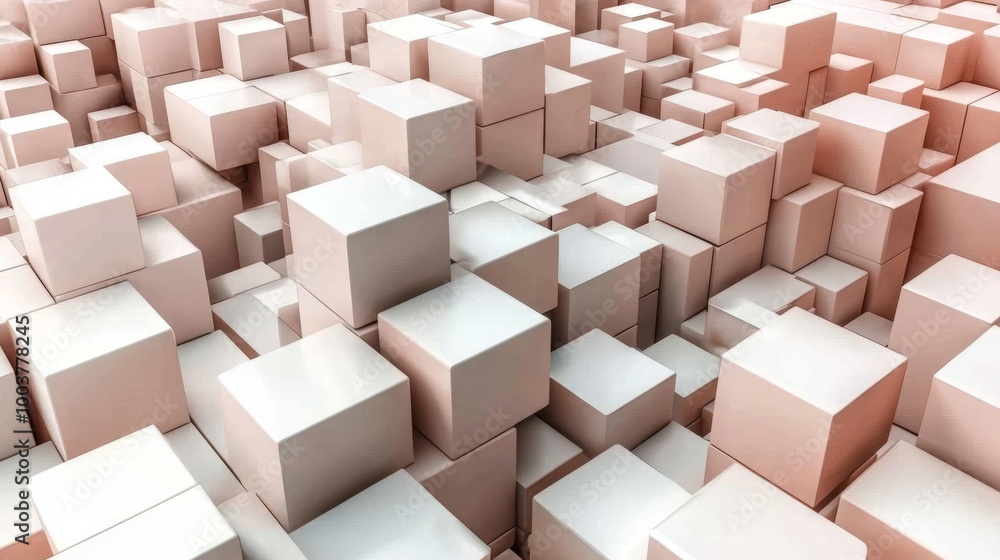 3D Shifted White Cube Boxes Block Background in Minimalist Design 3D Shifted White Cube Boxes Block Background in Minimalist Design