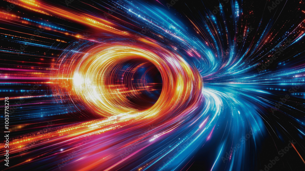 Neon cosmic portal with advanced tech circuitry in deep space