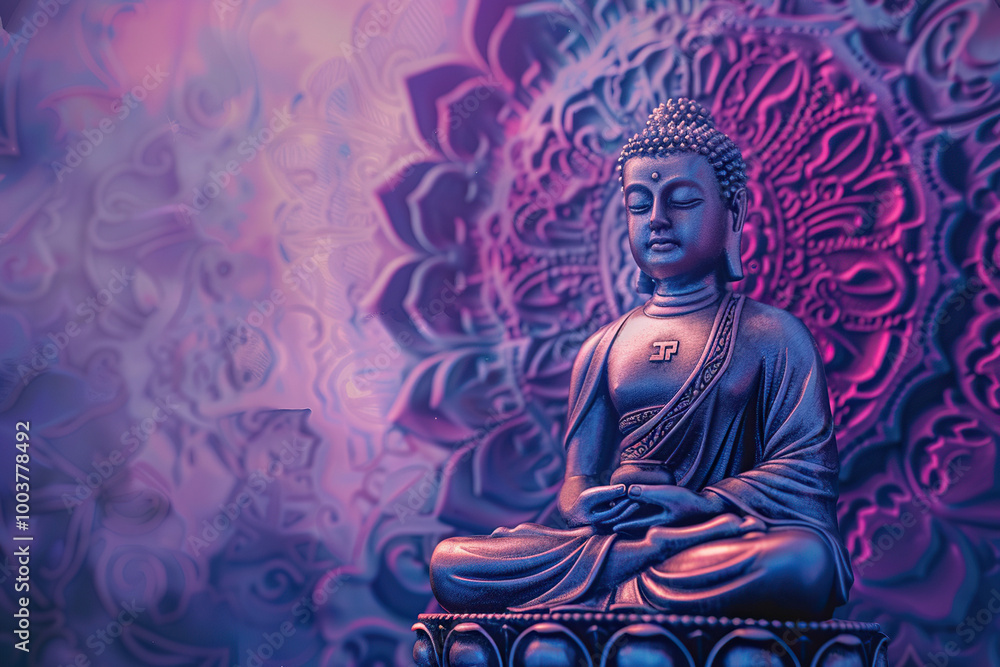 Beautiful greeting card with ancient statue great Buddha to bright holiday composition Beautiful greeting card with ancient statue great Buddha to bright holiday composition