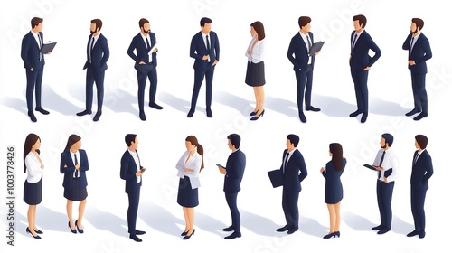 Isometric large set of businessmen and businesswoman 3D man character set