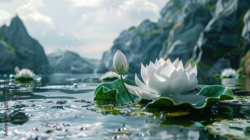 lotus leaves and flower on the water photo