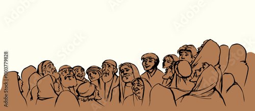 Vector drawing. Many people come together