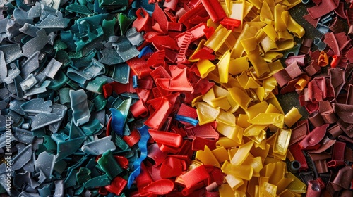 regrind of milled plastic goods with color samples and virgin material for recycling industry and plastic bag