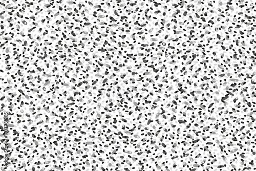 Painted spotted seamless pattern.  Black and white background. Vector hand drawn tiny abstract shapes dots, drops, spots, snowflakes print. Contemporary ornament.
