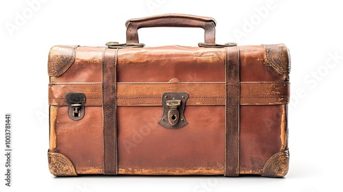 Old suitcase baggage luggage handbag old on white background 