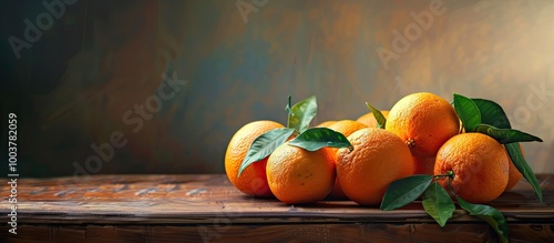 Fresh oranges arranged on a wooden table. Copy space image. Place for adding text and design