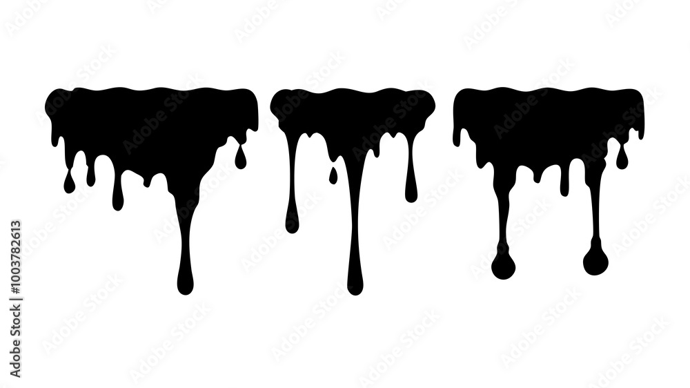three black drips are aligned horizontally three black drips are aligned horizontally
