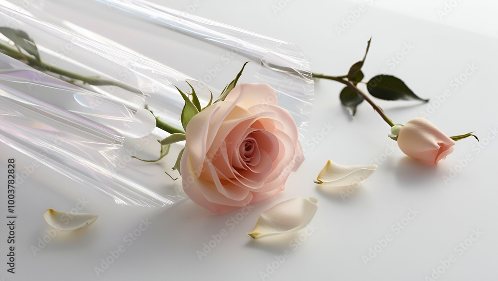 A clear cellophane roll semiunfurled to revea ai generative A clear cellophane roll semiunfurled to revea ai generative