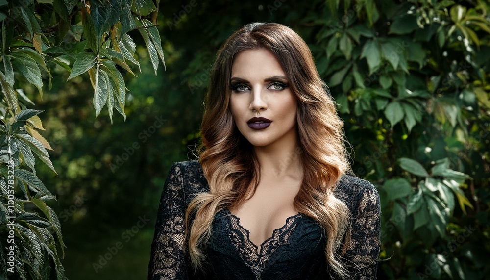 beautiful young goth woman in black lace dress, AI generated beautiful young goth woman in black lace dress, AI generated
