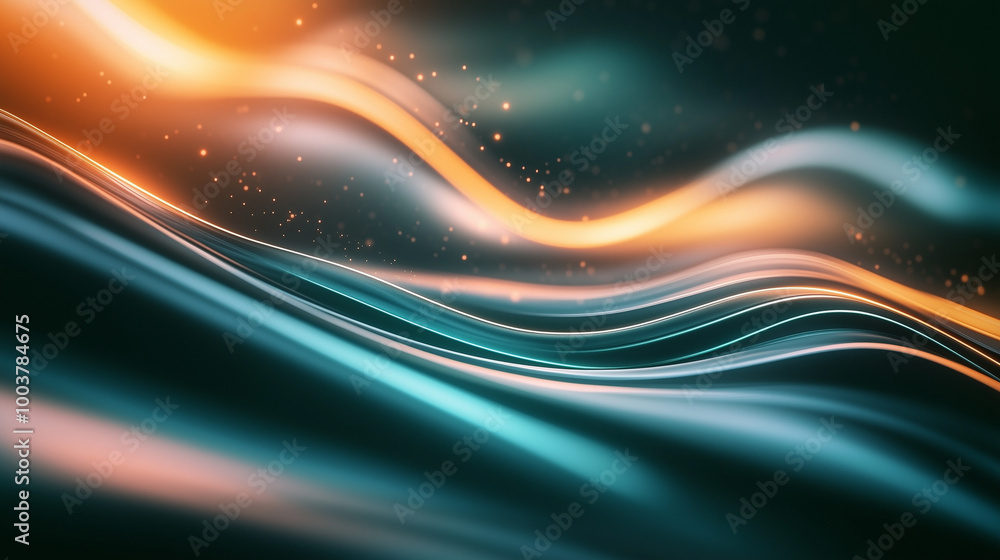 A sleek composition of smooth, flowing light beams in gradient colors of blue, green, and orange, with a glowing and futuristic effect A sleek composition of smooth, flowing light beams in gradient colors of blue, green, and orange, with a glowing and futuristic effect