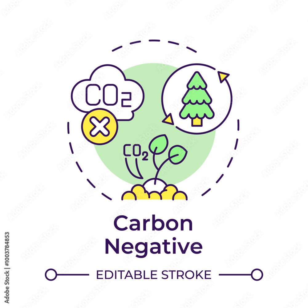 Carbon negative multi color concept icon. Nature preservation, ecofriendly. Forestation, agriculture. Round shape line illustration. Abstract idea. Graphic design. Easy to use infographic Carbon negative multi color concept icon. Nature preservation, ecofriendly. Forestation, agriculture. Round shape line illustration. Abstract idea. Graphic design. Easy to use infographic