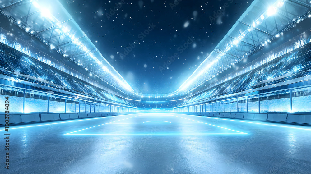Snowy Stadium with Neon Lights - Empty and Ready for Action Snowy Stadium with Neon Lights - Empty and Ready for Action