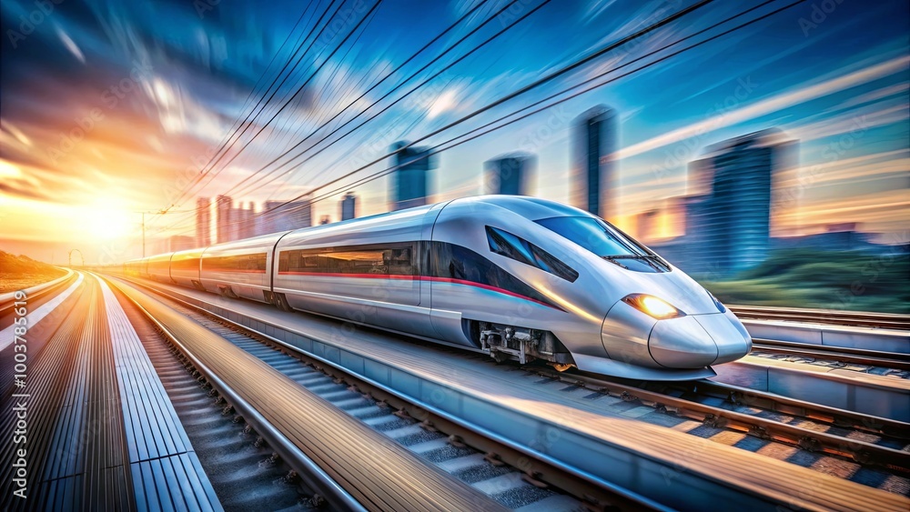 High-Speed Train in Motion at Dusk High-Speed Train in Motion at Dusk