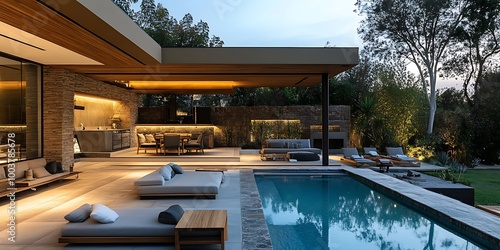 Wallpaper Mural Modern home featuring swimming pool and vibrant tropical gardens Torontodigital.ca