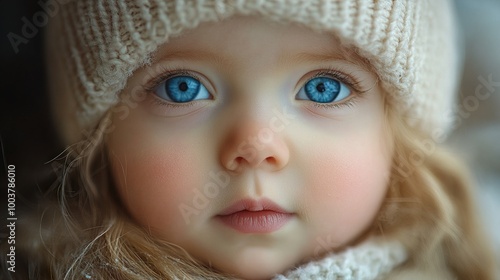 Adorable Baby Girl with Blue Eyes - Close Up Portrait