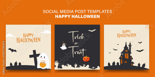 Happy Halloween social media post template. Halloween banner with pumpkin and full moon. Halloween Trick or Treat social media post vector illustration