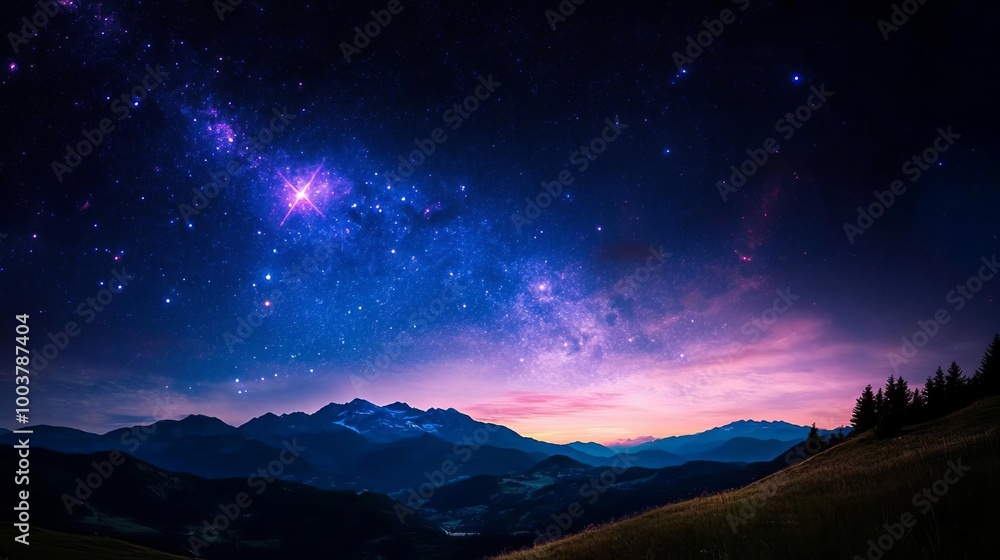 Starry night sky over mountain range Starry night sky over mountain range
