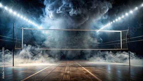 Volleyball Court Surrounded by Dense Smoke and Fog