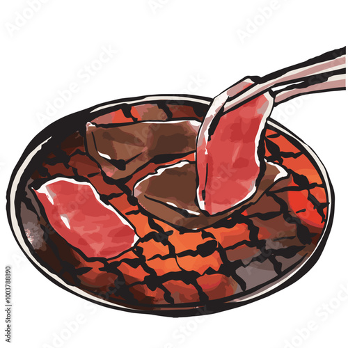 炭火焼肉　手描きイラスト