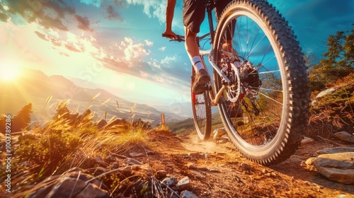 Wallpaper Mural Mountain biker cyclist riding a bicycle downhill on a mountain bike trail. Torontodigital.ca