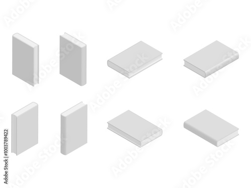 アイソメトリックシンプル閉じた本アイコン多方向セット：白