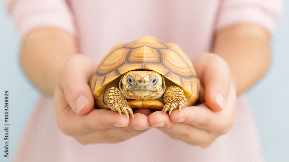Cute tortoise in hands of it's owner. Little turtle. Cute tortoise in hands of it's owner. Little turtle.