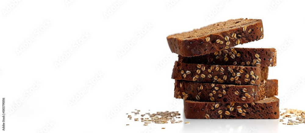 Fresh healthy dark bread topped with seeds on a white background copyspace Fresh healthy dark bread topped with seeds on a white background copyspace