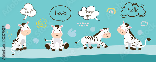 cute zebra template banner with hello,welcome for horizontal design