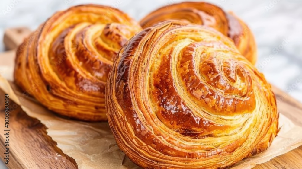 Fototapeta premium Freshly Baked Croissants on Wooden Serving Board