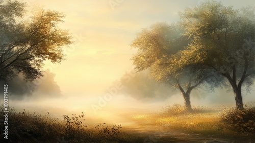 Tranquil Morning in a Misty Landscape