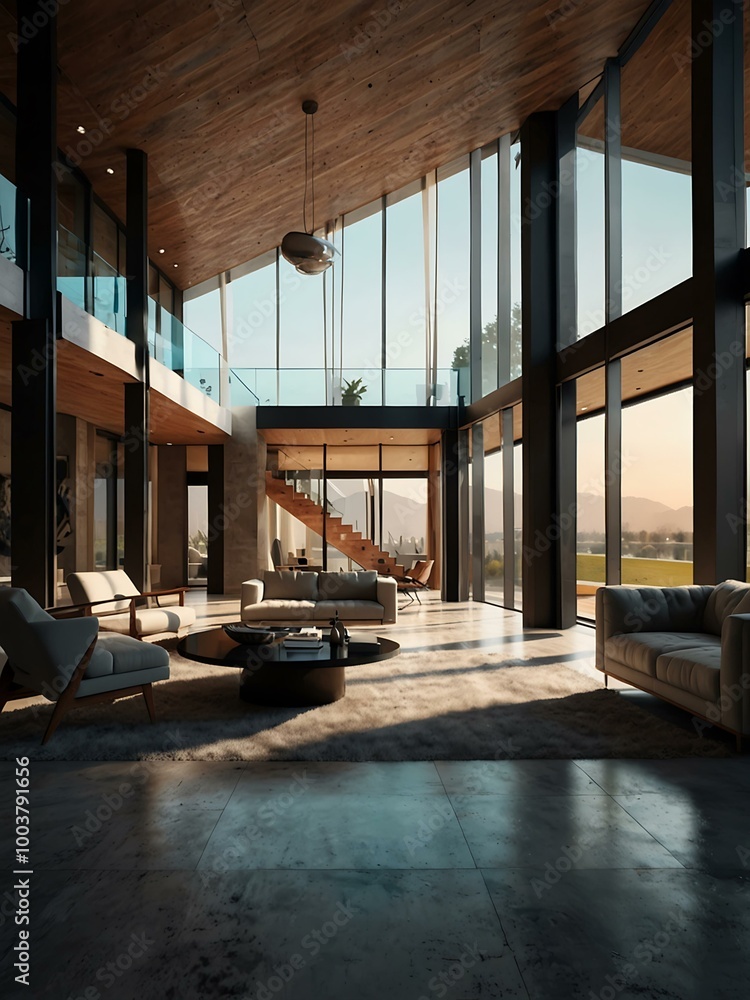 Abstract architectural drawing of a modern home interior. Abstract architectural drawing of a modern home interior.